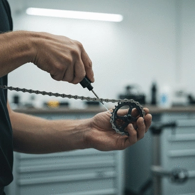 Person lubricating a bike chain