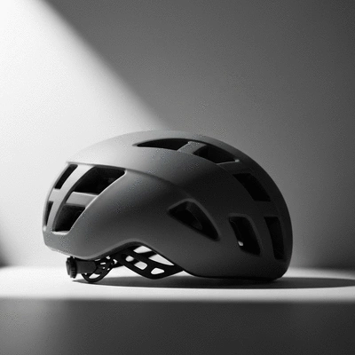 Close up of a modern cycling helmet on a wooden table