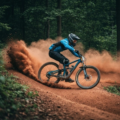 Mountain biker navigating a dirt corner with correct body positioning