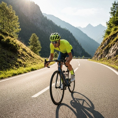 Cyclist leaning forward on a road bike during a steep uphill climb